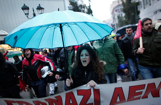 Demonstration mot åtstramningarna i Grekland.