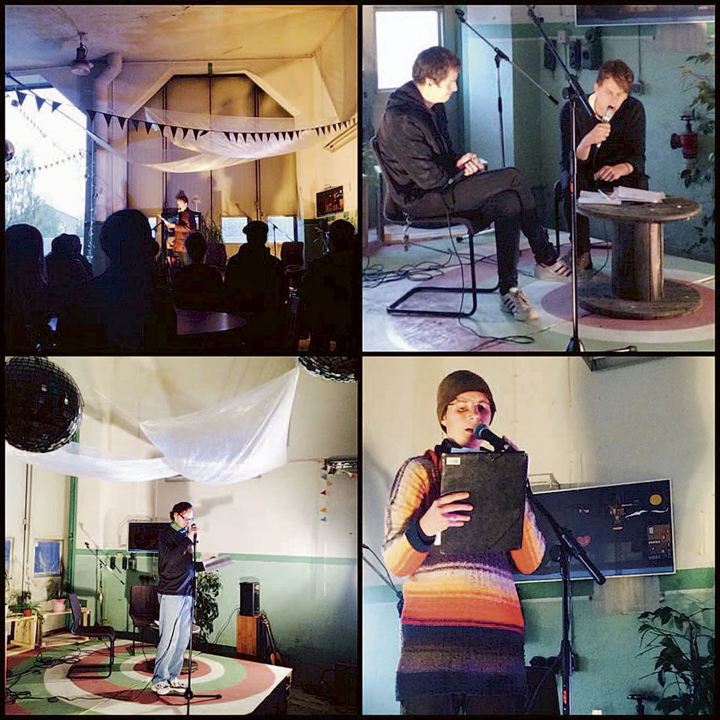 I de gamla lokstallarna som umeborna övertagit har det hållits fester, seminarier och utställningar. Här är det tidskriften Provins som ordnar litteraturafton, för att ett nytt nummer kommit ut.  Foto: Umeå kulturhus