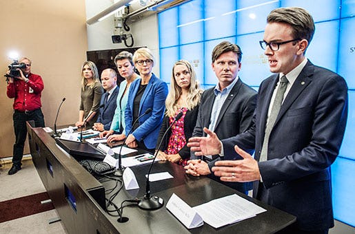 Den breda överenskommelsen om migrationspolitiken presenterades förra fredagen vid en presskonferens. Foto: Tomas Oneborg