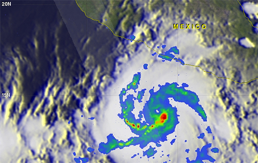 Orkanen "Patricia" på väg mot Mexikos stillahavskust. Foto: Nasa