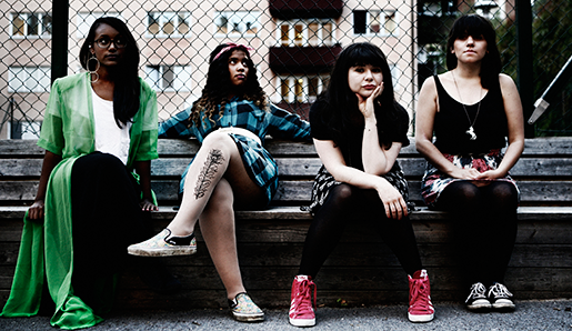 Kvinnorna bakom sajten och boken Rummet: Judith Kiros, Valerie Kyeyune Backström, Mireya Echeverría Quesada och Camila Astorga Diaz. Foto: Carla Orrego Veliz