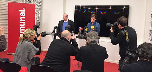 Anders Bergström och Annelie Nordström på Kommunals presskonferens Foto: Carl von Scheele