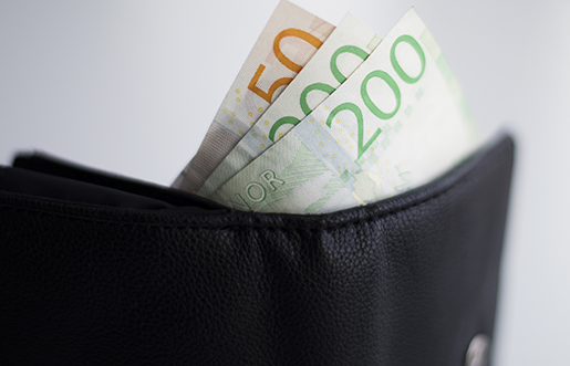 Sedlar sticker upp ur plånbok.