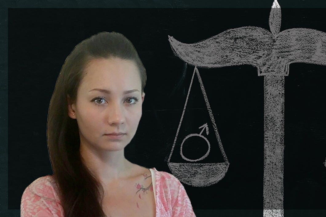En bild på Danielle Araki, monterad över en kritteckning av en våg med tecknen för manligt och kvinnligt i vågskålarna
