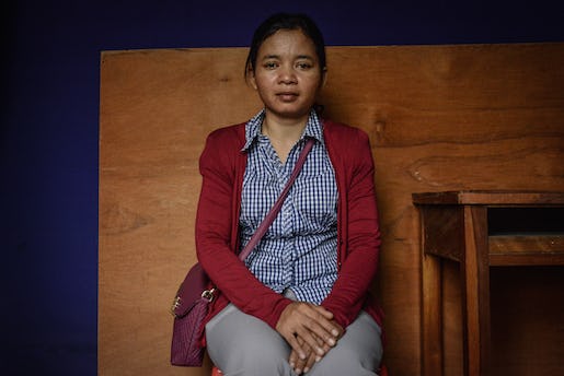 Noy Saran poses for a portrait at the offices of the Coalition of Cambodian Apparel Workers' Democratic Union in Phnom Penh on March 31, 2017. Saran is 38 and works at the Hong Wa factory.
