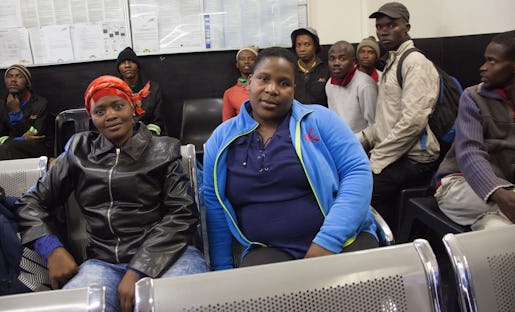 Skilled unemployed workers wait before the opening of a labour office in Isando, east of Johannesburg. Workers who look for daily or contract employment constantly visit the offices with their skill set, in hopes that the labour broker will fit them into needed employment. Picture: Kevin Sutherland / Arbetet Global - April 25, 2017