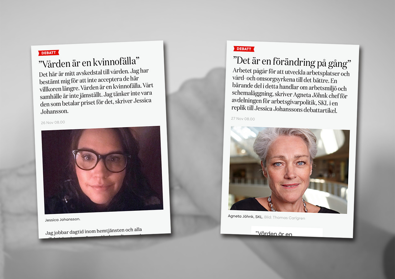 Jessica Johanssons och Agneta Jöhnks debattartiklar.
