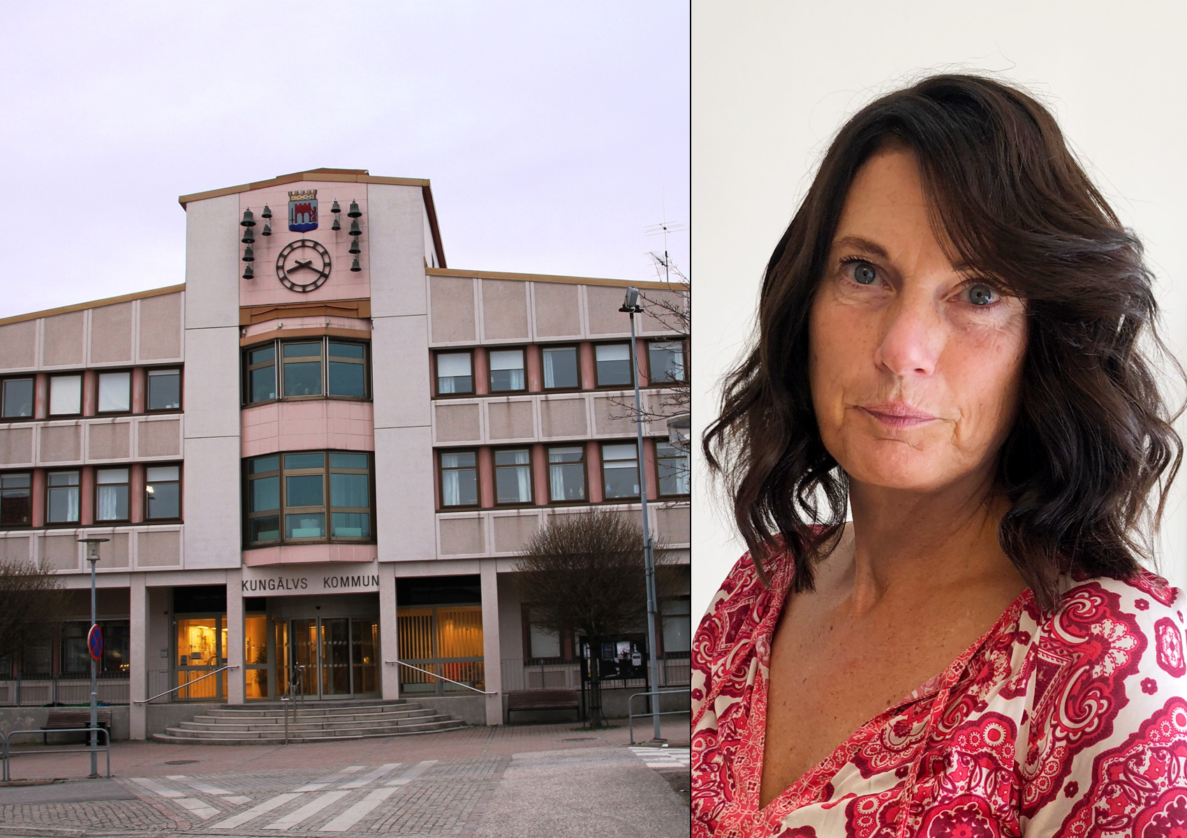 Ylva Olsson och kommunhuset i Kungälv.