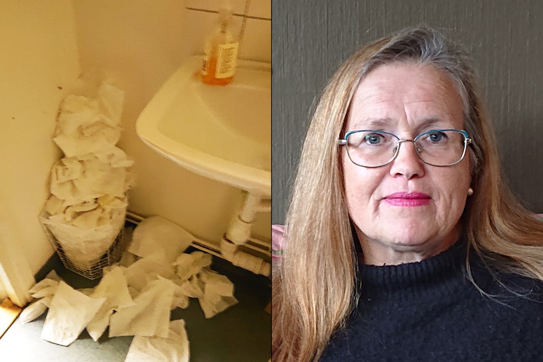 Agneta Thomasin Svensson och hennes egen bild från hemtjänstens rastlokal.