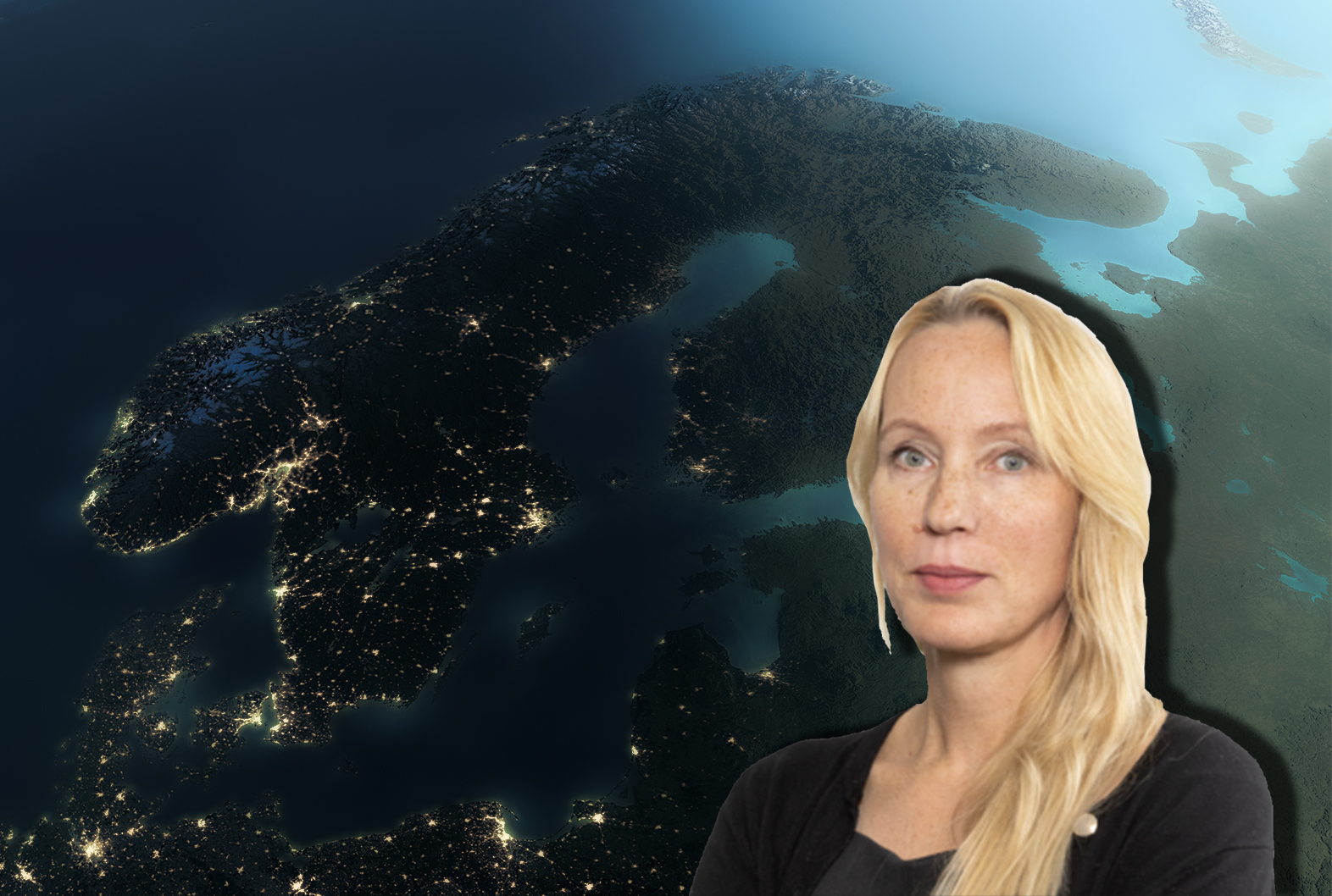 En kartbild på Sverige, med ett foto av Anna Norling monterat över