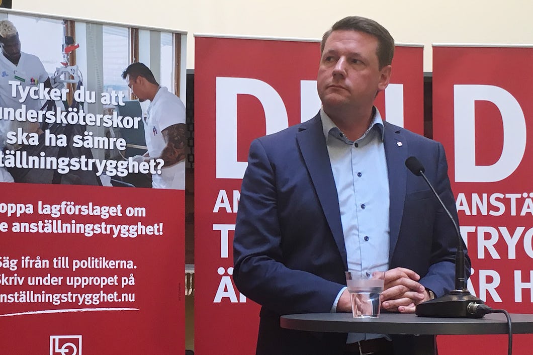 Kommunals ordförande Tobias Baudin. LO startar nu en kampanj mot LAS-utredningens förslag. Medlemmarna uppmanas att protestera på www.anställningstrygghet.nu.