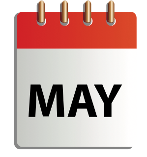 Ett tecknat kalenderblad för maj