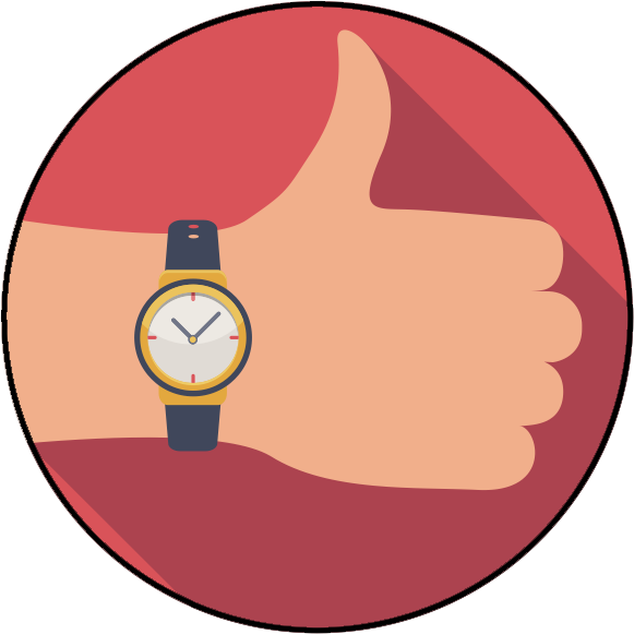 En tecknad hand iklädd armbandsur, som gör tummen upp