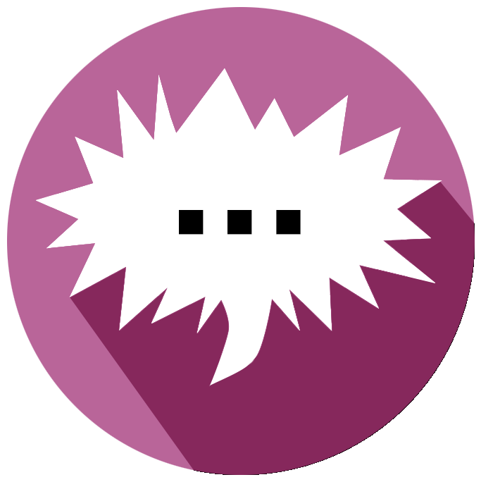 En tecknad spretig pratbubbla med tre punkter i