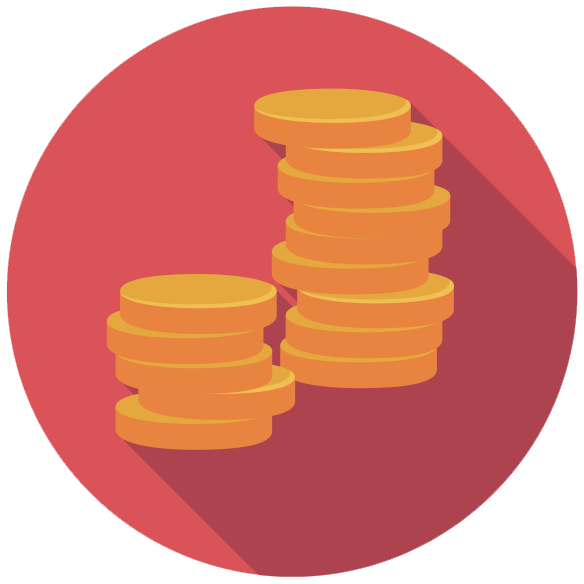 Två tecknade travar med mynt