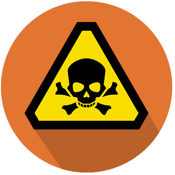 En stiliserad varningsskylt med en dödskalle på