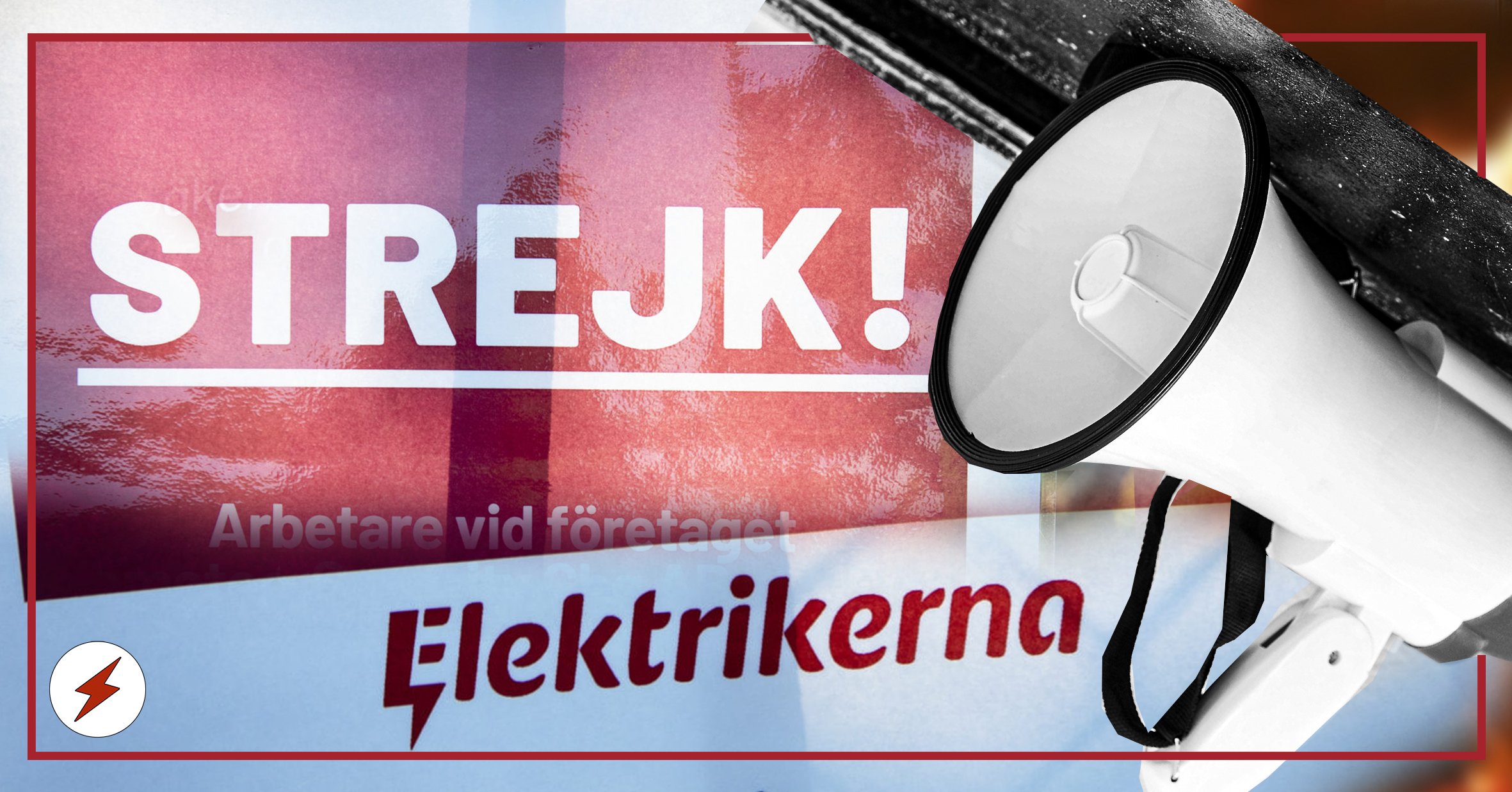 En skylt som det står strejk på, invid en megafon