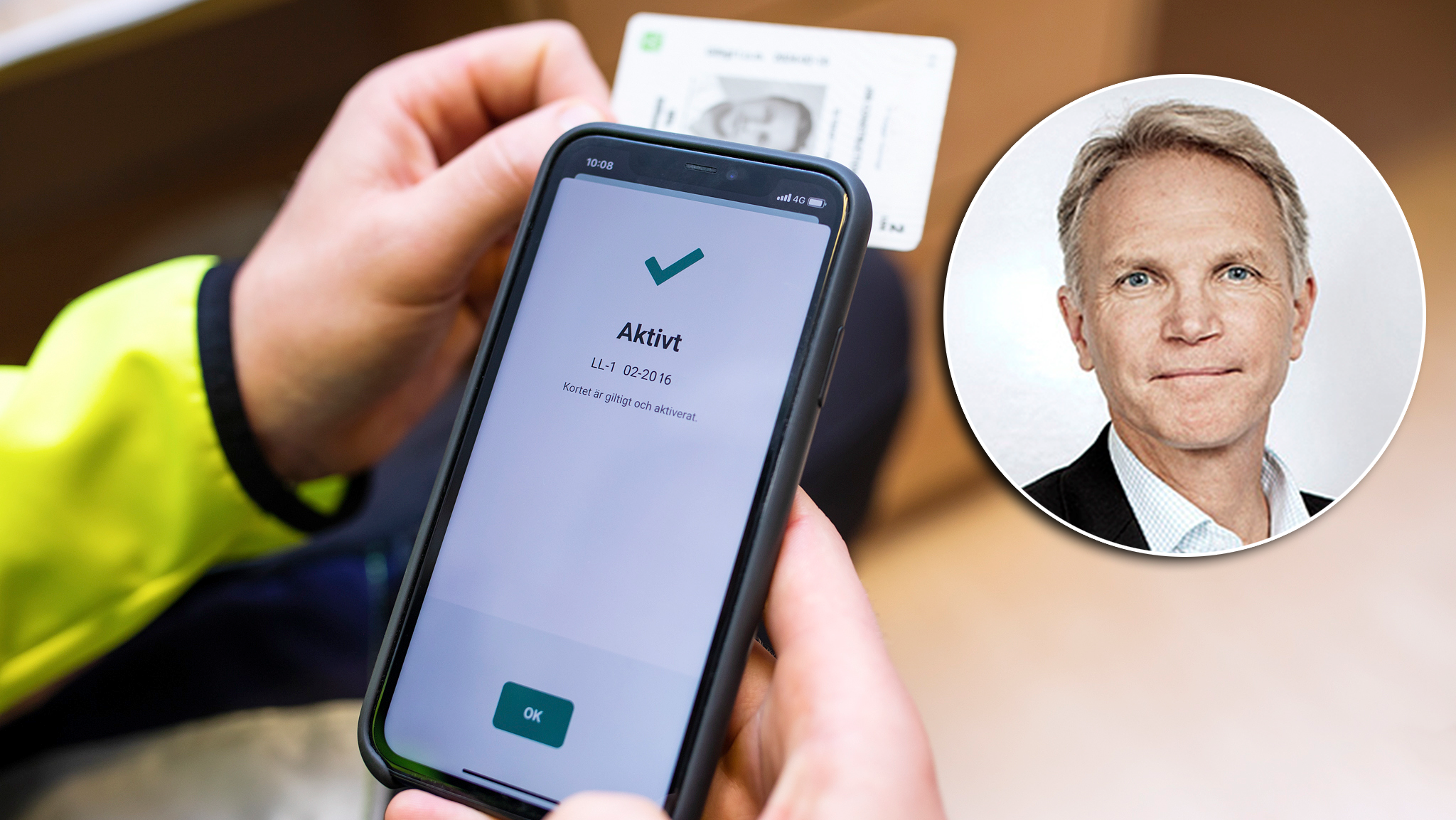 En bild på en mobiltelefon invid en bild på Thor Jonsson.