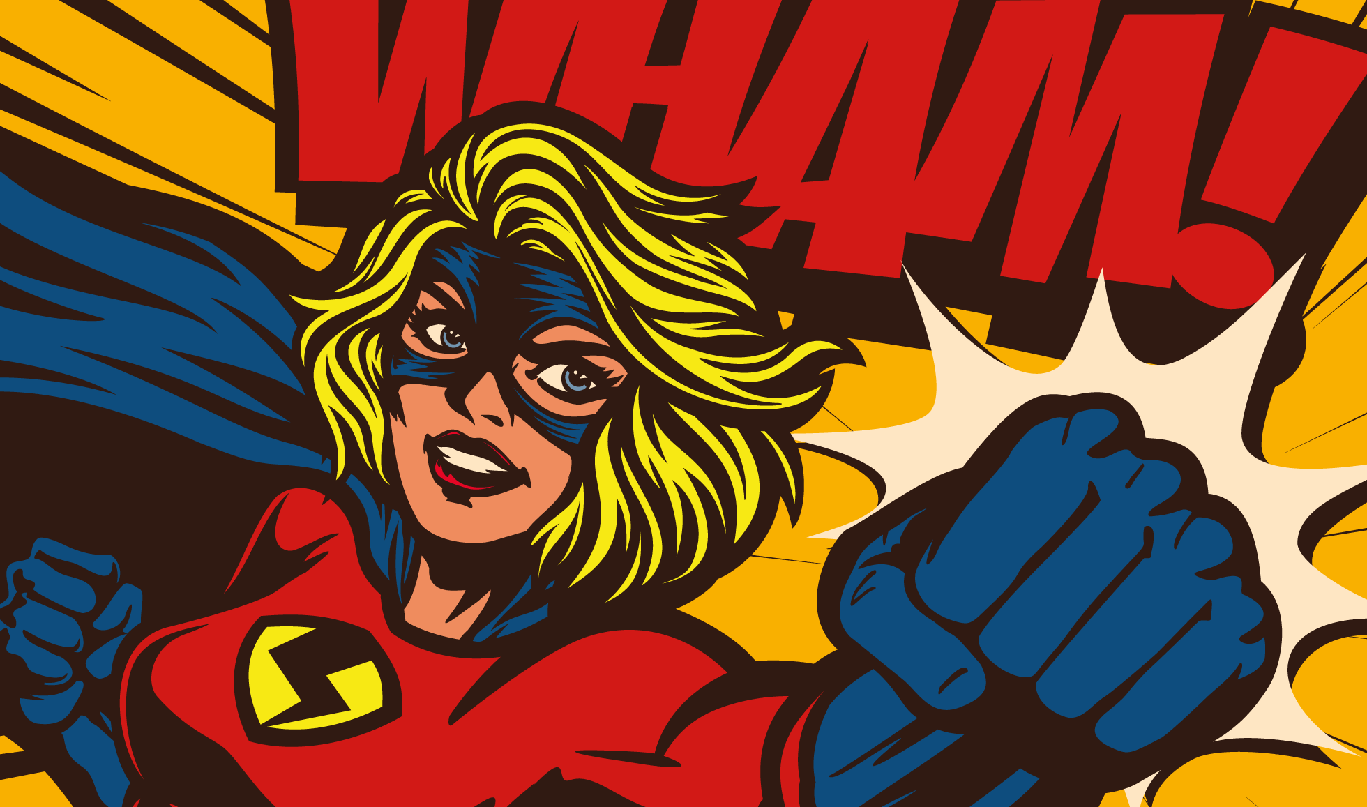 En tecknad superhjälte med en blixt på sin dräkt.