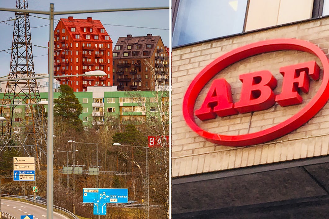 Hus i Alby och en ABF-skylt.