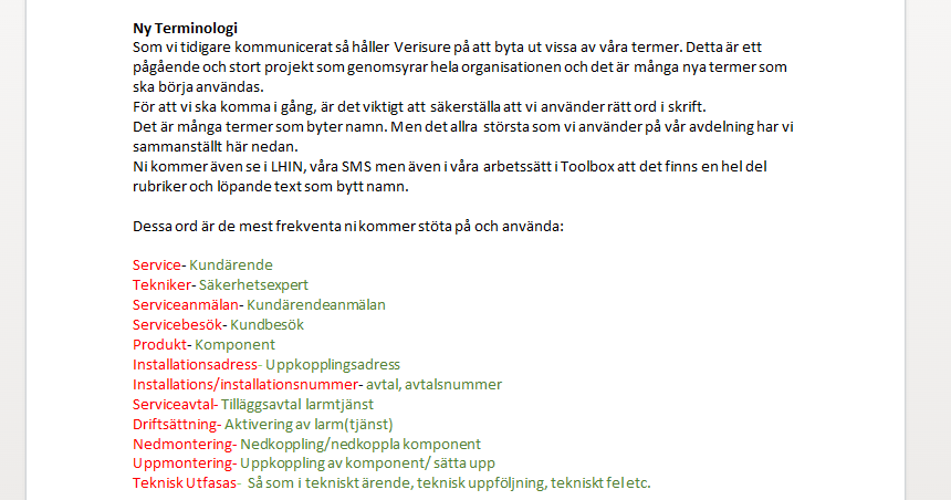 Bild på det intermeddelande från Verisure som refereras i sin helhet i texten.
