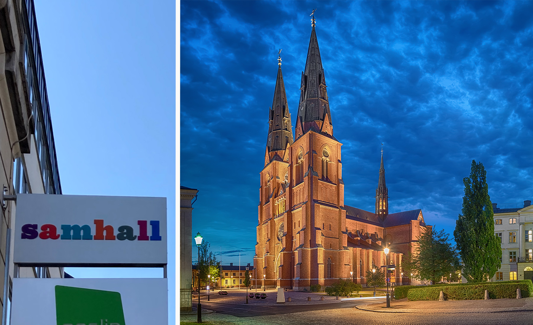 Samhallskylt och Uppsala domkyrka