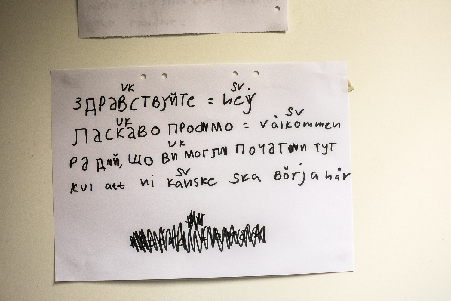 De ukrainska barnen välkomnas med teckningar.