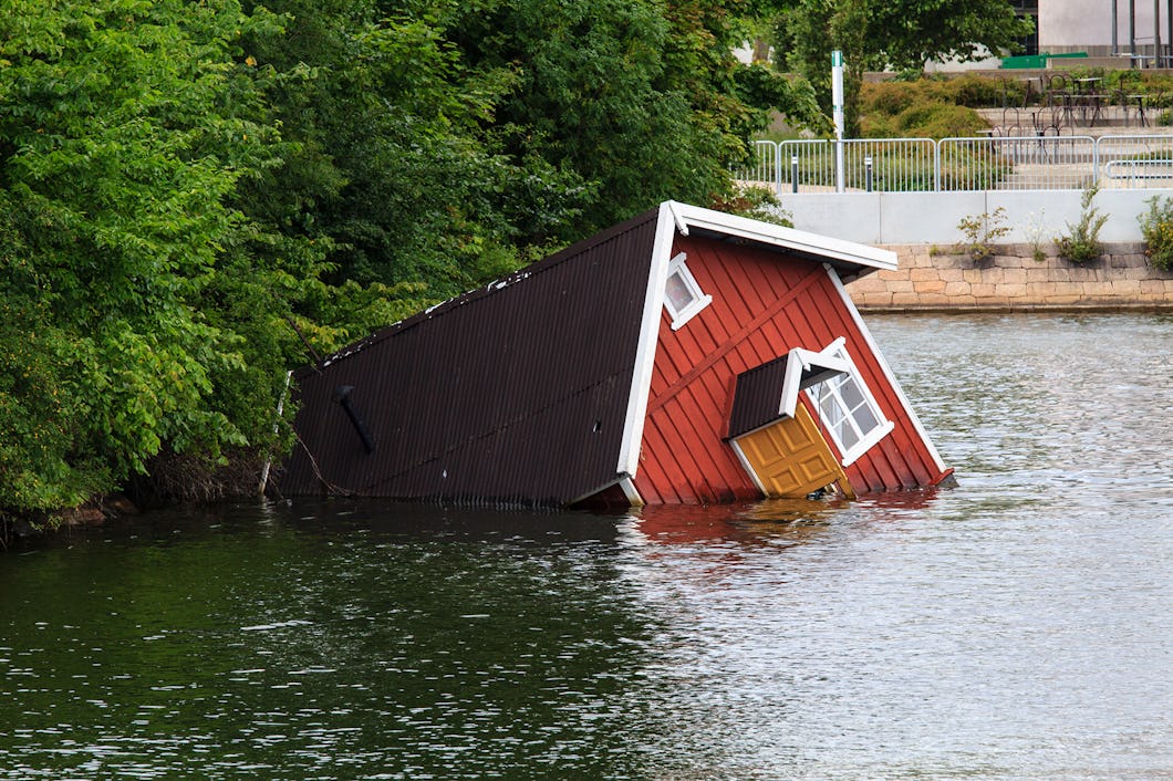 Ett hus som drabbats av översvämningar