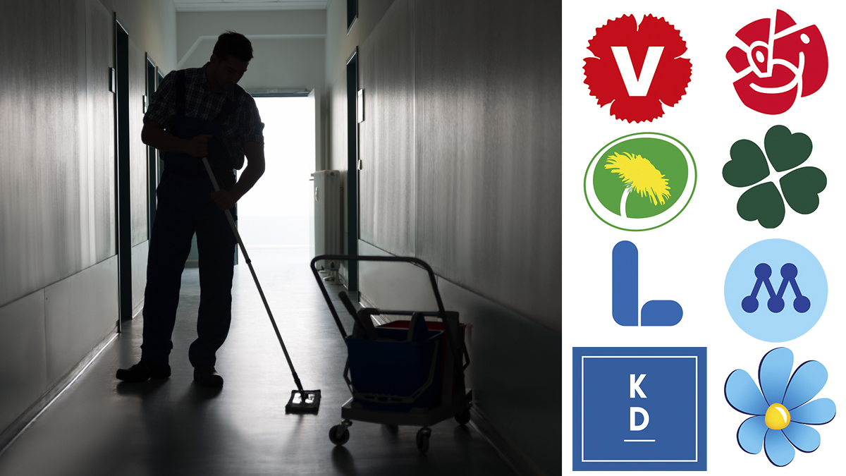 Städare siluett och partiloggor