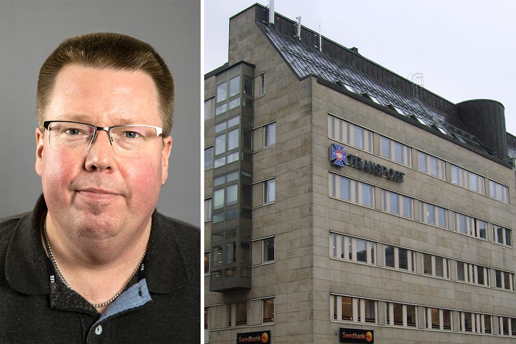Delad bild. Till vänster Magnus Thelander. Till höger Transports lokaler utifrån.