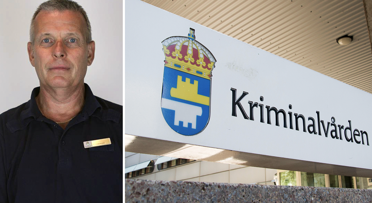 Kriminalvården-skylt och porträtt av Mikael Wener