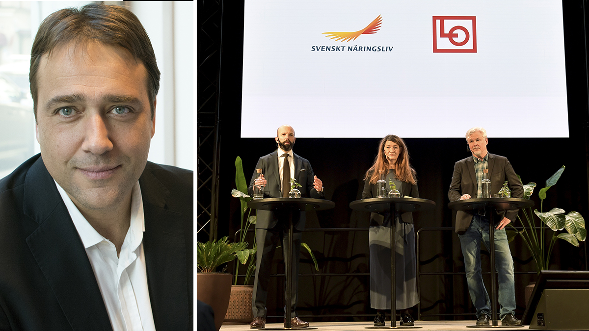 Joakim Oscarsson porträtt och pressträff LO och Svenskt Näringsliv