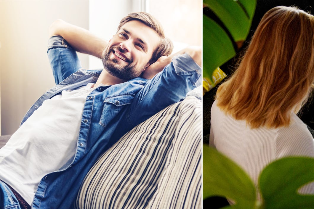 självbelåten kille i soffa och tjej på arbetsförmedlingen