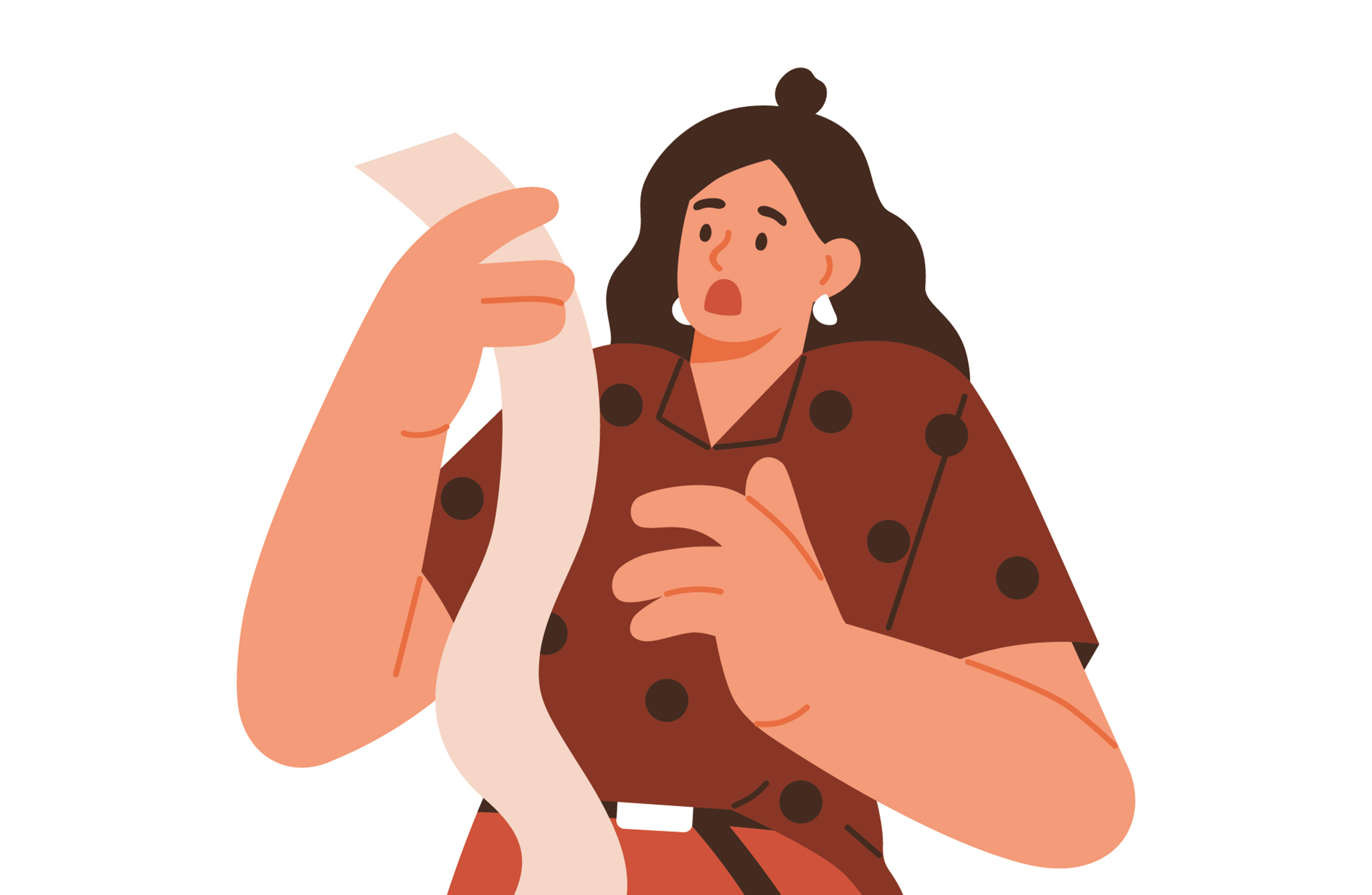 Tecknad kvinna som tittar på dyra räkningar.