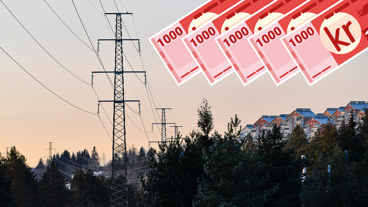 Elledningar norr om Timrå. Inklippt: Illustrerade sedlar.