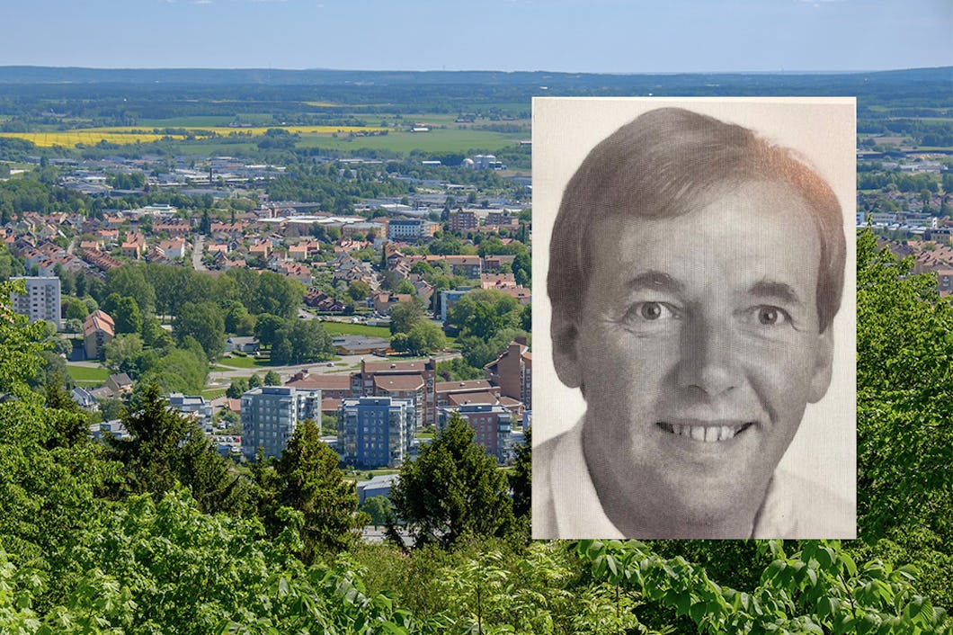 En flygbild på Skövde, med Per-Arne Andersson infälld.