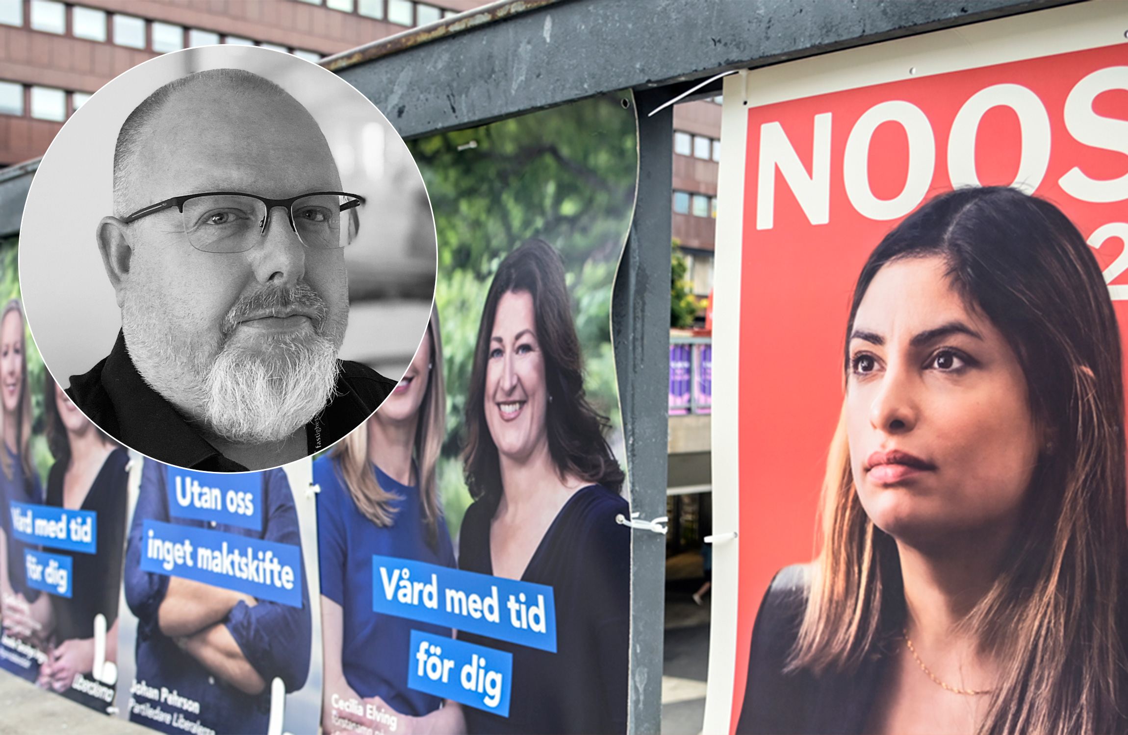 Lennart Mauritzon infälld i en bild på vänsterns valaffischer.