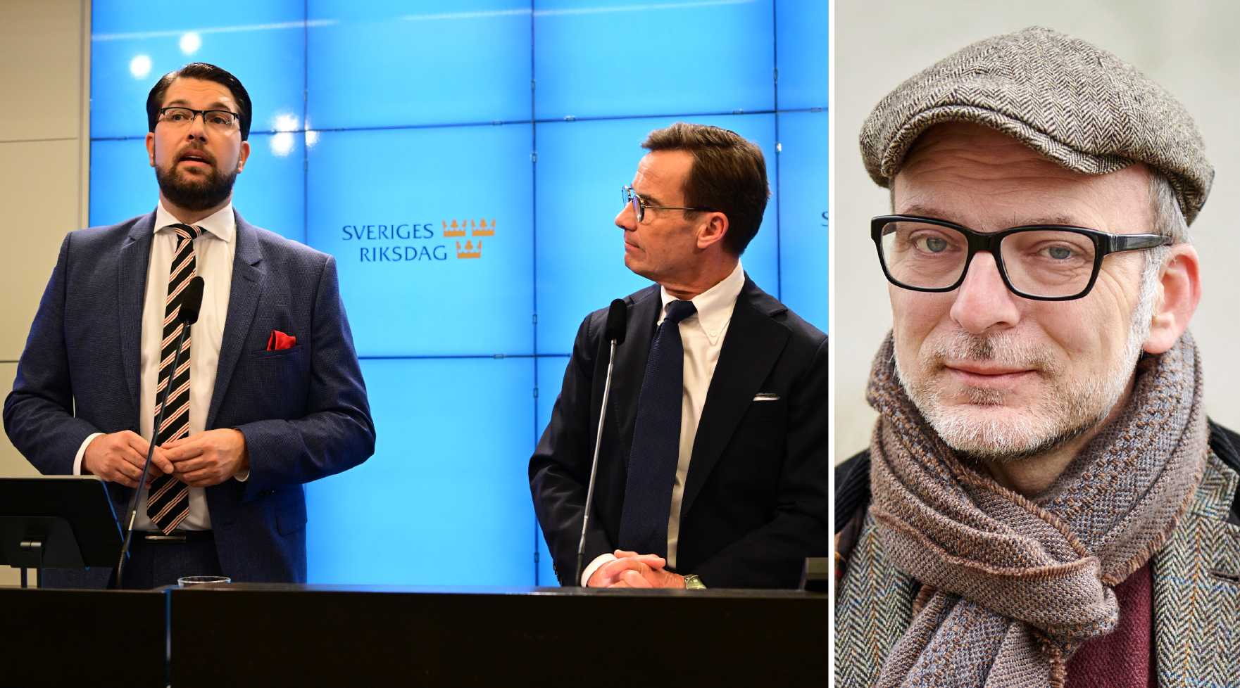Jimmie Åkesson och Ulf Kristersson bredvid Johan Sjölander.