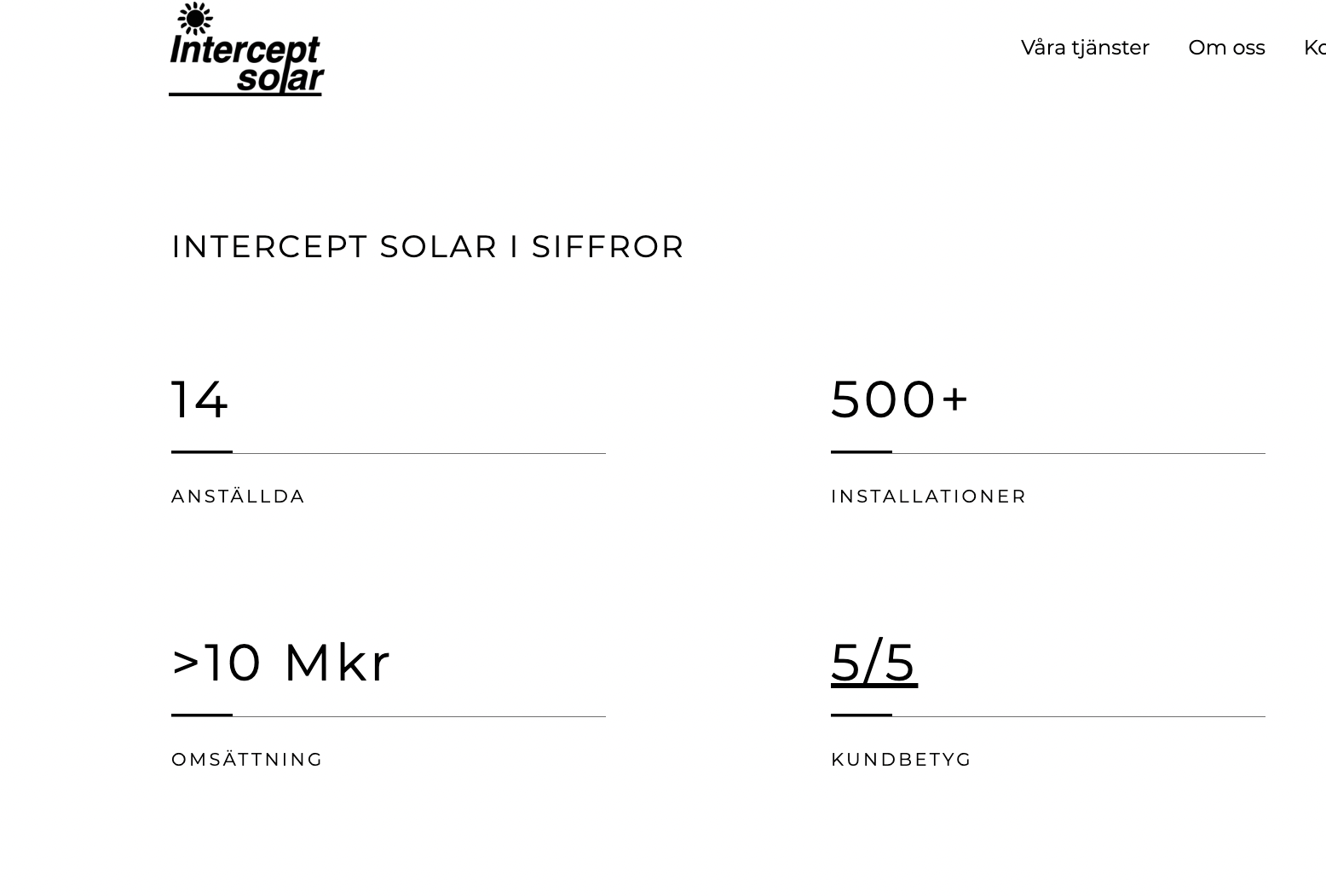 Information om företaget screenshottat från deras hemsida.