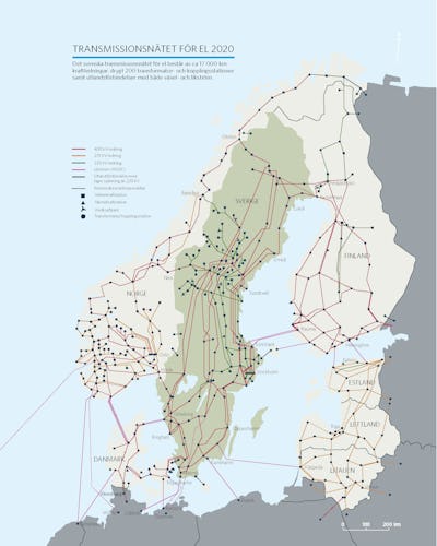 Kartan över elförbindelserna med kontinenten.