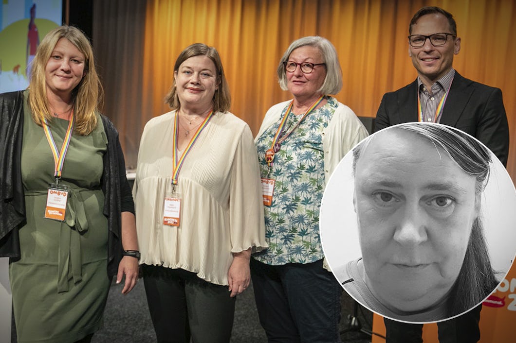 Jessica Leiding, Malin Ragnegård, Barbro Andersson och Johan Ingelslkog sitter i Kommunals ledning. Sonja Höök undrar på vems sida de står.
