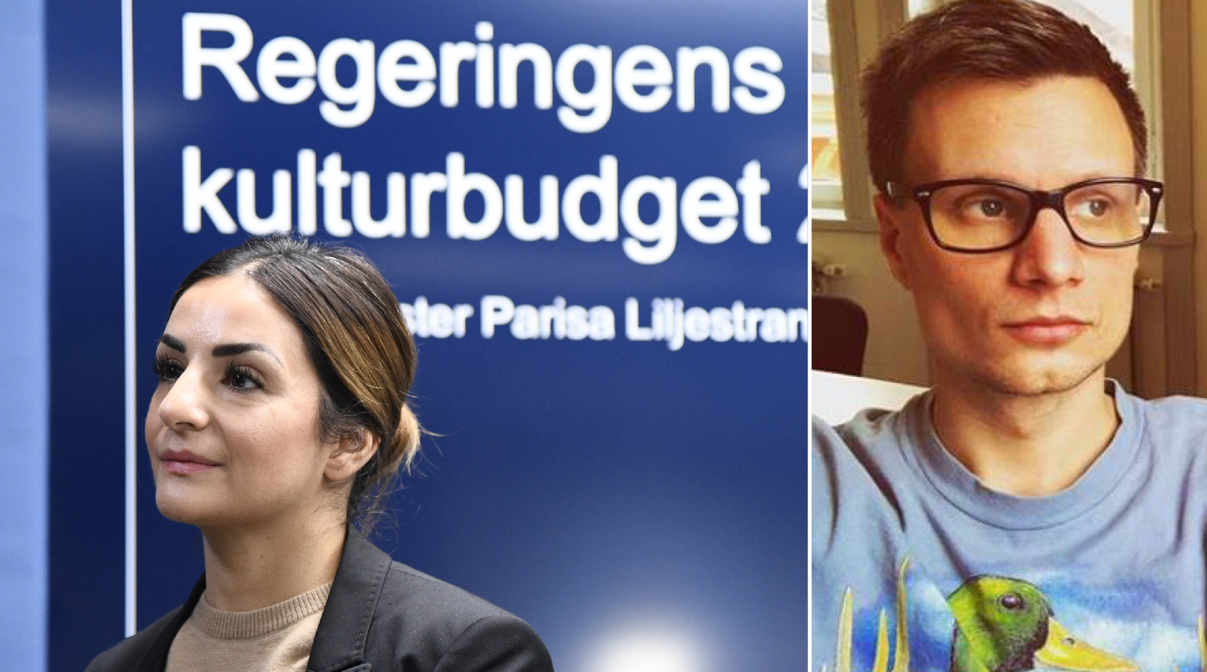 Kulturminister Parisa Liljestrand och Karl Anders Lindahl.