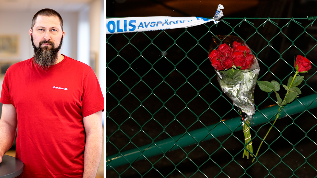 Rosor fästa vid staketet utanför LSS-boendet där en kvinna i personalen dödades av en boende.