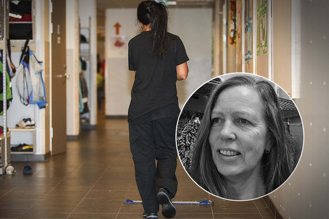 En ensam städare på en skola. Debattören och lokalvårdaren Gith Jakobsson undrar vem som ska städa när de själva inte orkar.