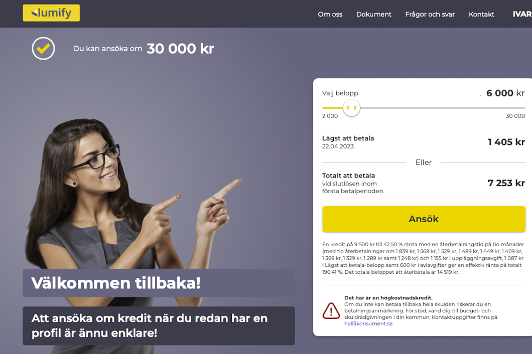 Snabblånebolaget Lumify skickar sms om att det finns mer att låna.