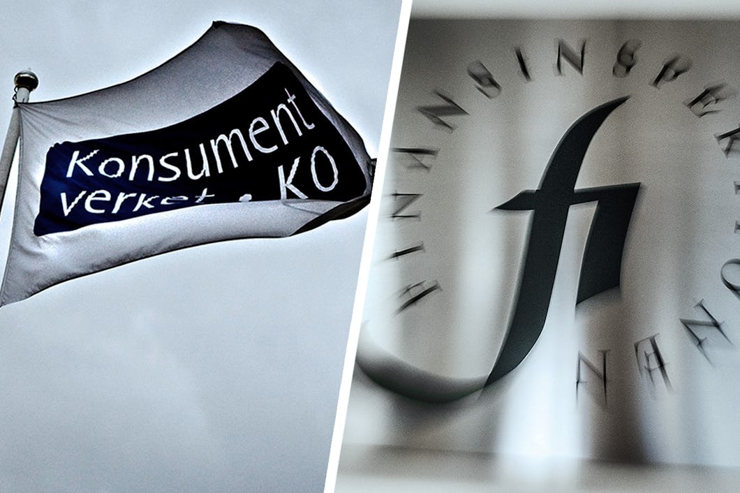 Loggorna för Konsumentverket och Finansinspektionen, myndigheterna som ska hålla koll så konsumentkreditinstituten följer lagen.