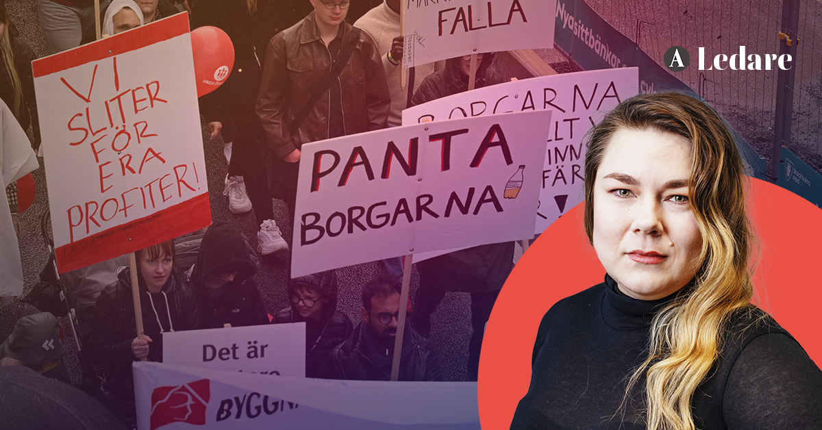 Plakat på första maj i Socialdemokraternas tåg i Stockholm.