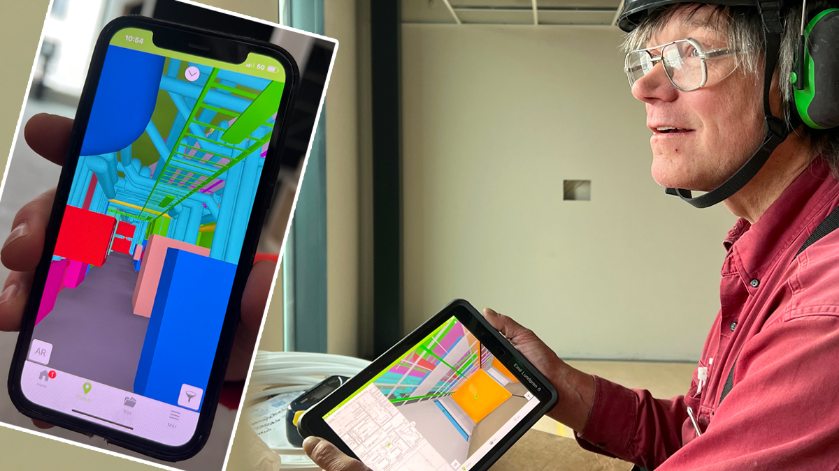 Kent Magnusson visar upp upp hur ritningar i en surfplatta fungerar.