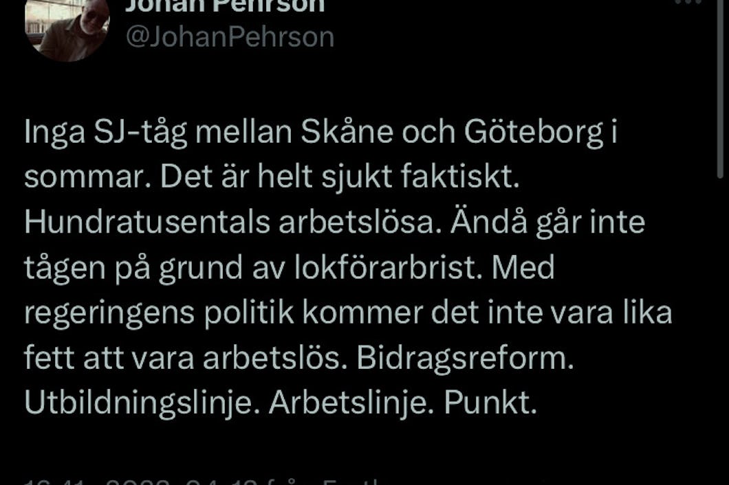 Johan Pehrsons twittrande om arbetslösa i april väckte starka reaktioner.