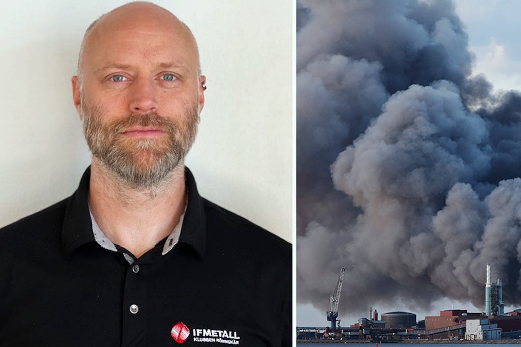 En kraftig brand härjar Rönnskärsverken i Skelleftehamn.